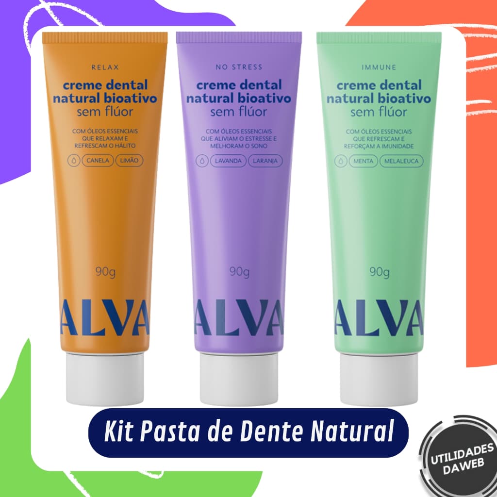 Kit Higiene Bucal Creme Dental IMMUNE 90g MENTA E MELALEUCA + RELAX LIMÃO E CANELA Natural Sem Flúor