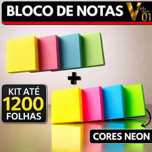 KITS COM 400, 800, 1000 e 1200 FOLHAS BLOCO ADESIVO POSTITI NEON PASTEIS PAPELARIA ESCRITÓRIO AULAS