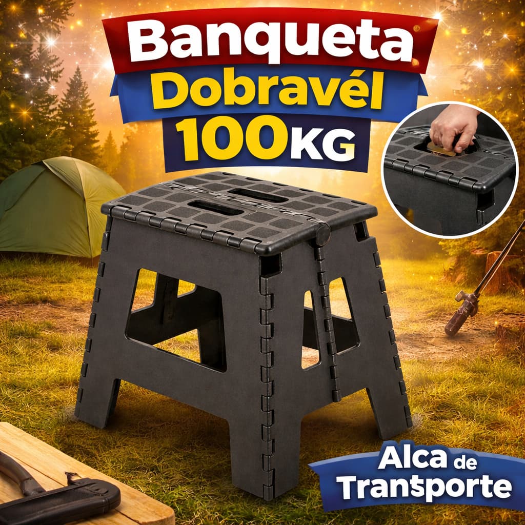 Banquinho Portátil Dobrável Banqueta Até 100kg Alça de Transporte PP Reforçado Portátil Casa Camping Pesca Banco