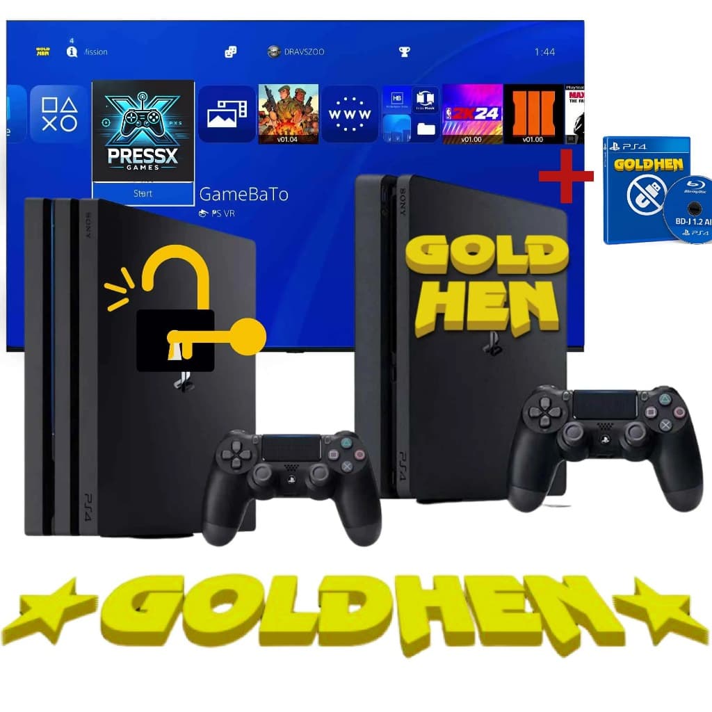 Playstation 4 Slim/Fat Gold Hen 9.0/11.0 + 1 CONTROLE 500gb 1Tera