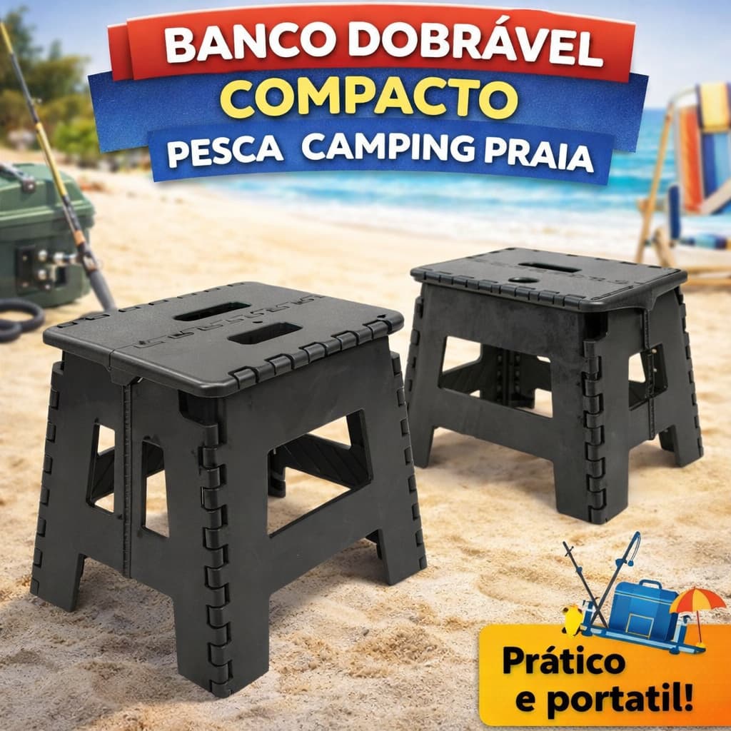 Banquinho Dobrável Portátil Banqueta Banco 100kg Adulto Criança Pescaria Camping Antiderrapante Resistente