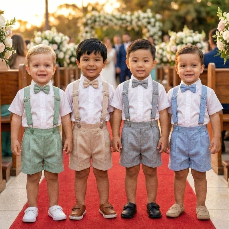 Conjunto Batizado Pajem Suspensório Várias Cores Completo