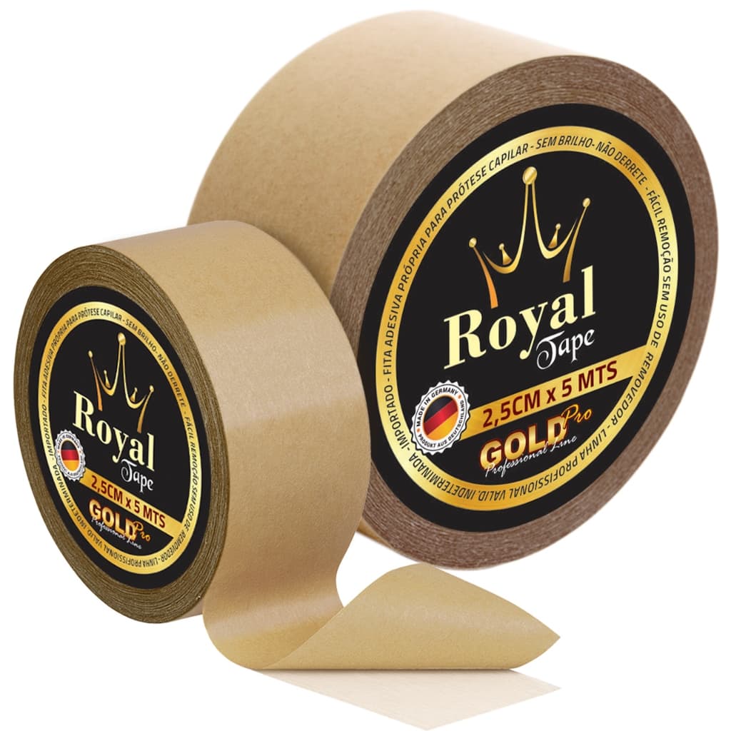Fita Royal Tape Gold Pro 2,5cm x 5mts Protese Capilar Dupla Face Premium Peruca Prova Dagua Full Lace Front Mega Hair