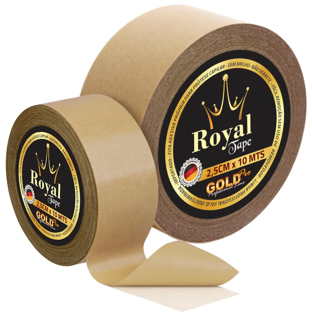 Fita Royal Tape Gold Pro 2,5cm x 10mts Protese Capilar Dupla Face Premium Peruca Mega Hair Prova Dagua Lace Front Orelha