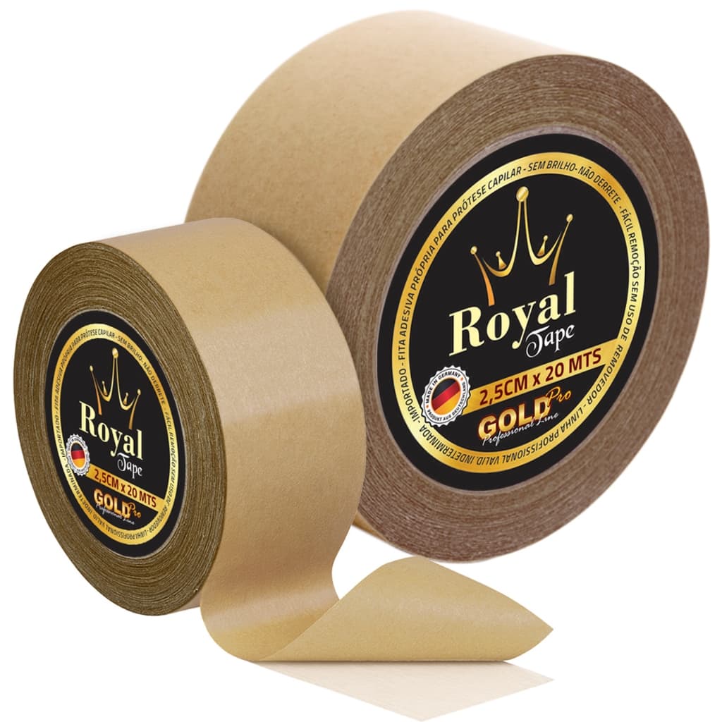Fita Royal Tape Gold Pro 20 Mts 2,5cm Protese Capilar Peruca Adesiva Dupla Face Lace Calvicie Mega Hair Prova Dagua