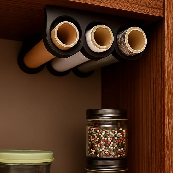 Suporte Suspenso para Armário: Organizador de Rolos de Alumínio e Plástico Filme ✨ ESTOQUE DISPONÍVEL - ENVIO IMEDIATO!🚀