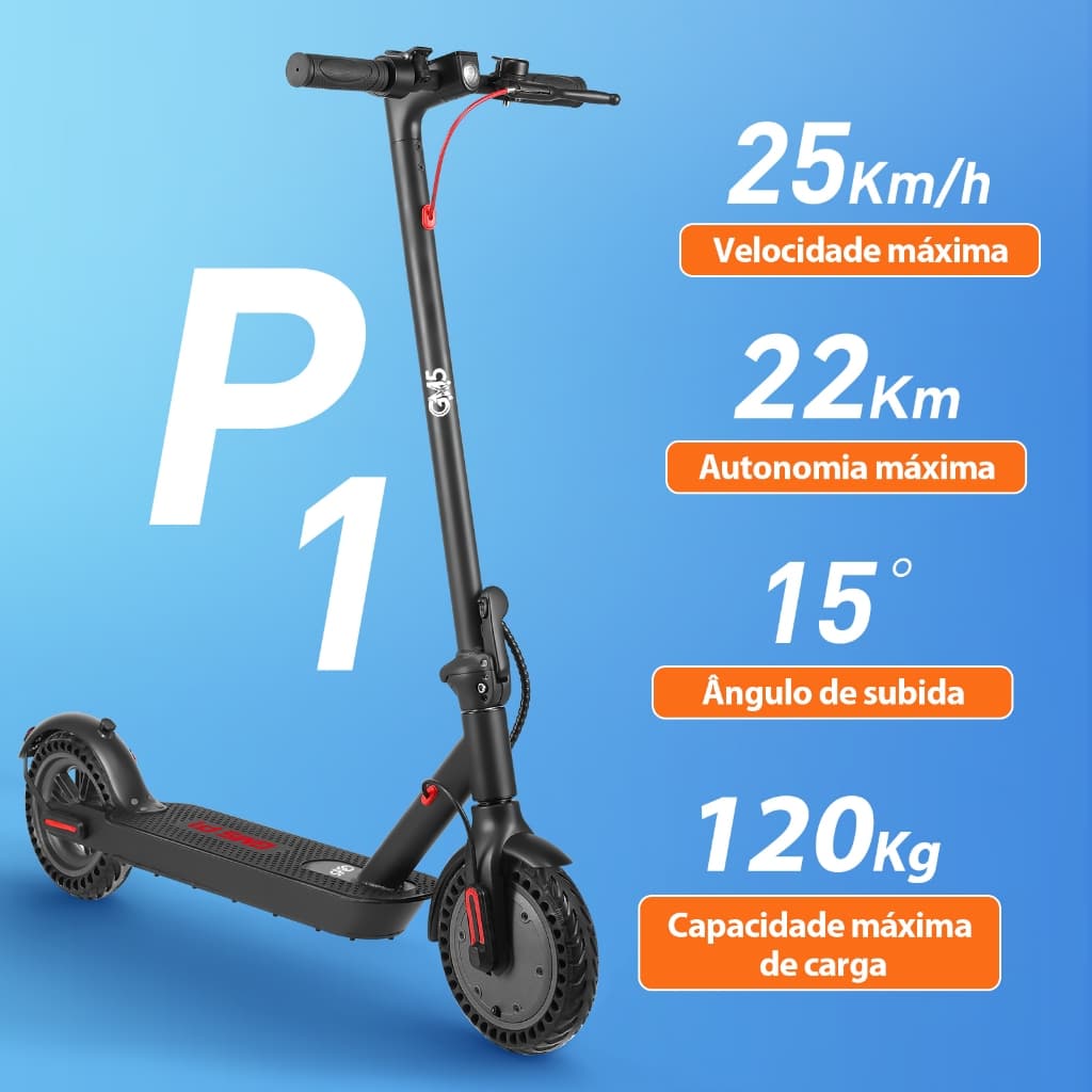 GM5 P1 Patinete Elétrico Adulto 400W, Velocidade 25 Km/h, Autonomia 22km, Scooter Eletrica