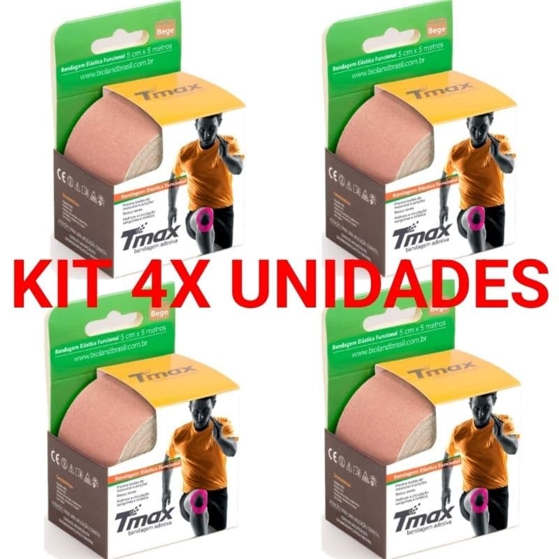 KIT 4X (QUATRO) Fitas Kinesio Tmax Bandagem Elástica Terapêutica 5 Cm X 5m Bege Ou (Diversificadas cores) Original