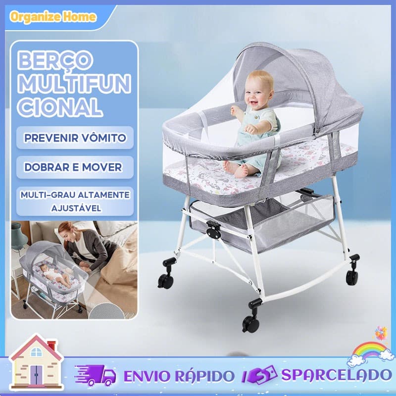 Berço Portátil Moises Co-bed Com Balanço Mosquiteiro e Cesto Cinza