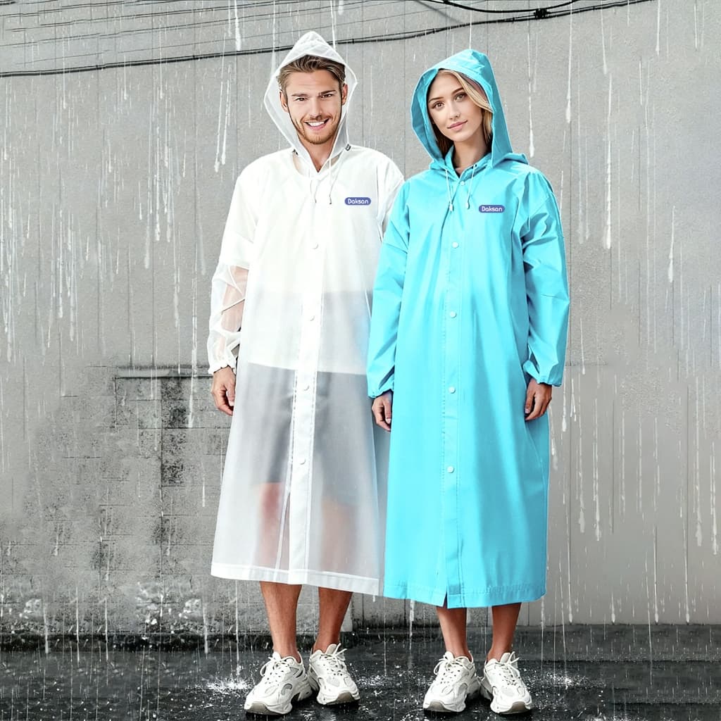 2PCS EVA capa de chuva Unisex com capuz  e comprida transparente reforçada reutilizável