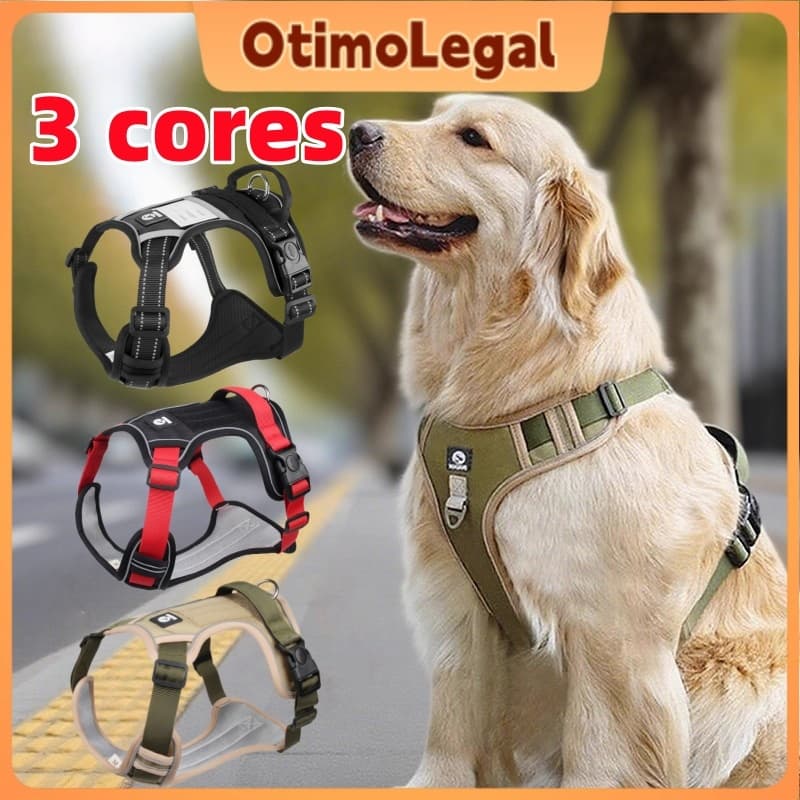 Coleira Peitoral para Cães Ajustável e Reflectora - Com Guia e Pega Reforçada