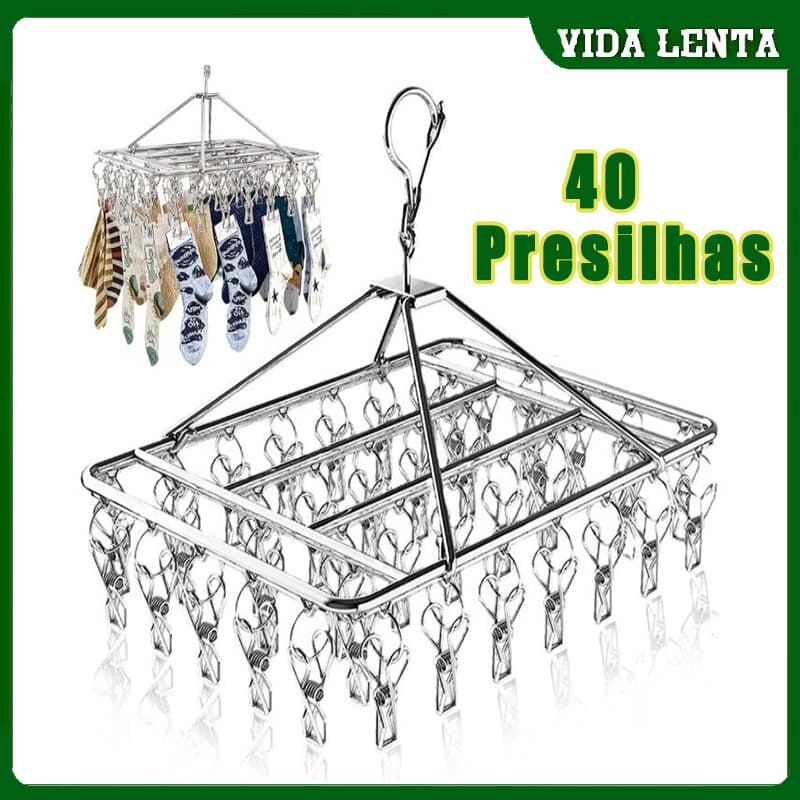 Varal Retângulo Inox 40 Clips Prendedores Para Apartamento Roupa