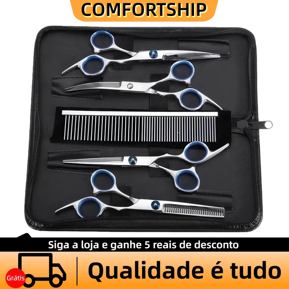 COMFORTSHIP>>Professional 5 in 1 Dog Grooming Scissors Set with Safety Tips, Sharp