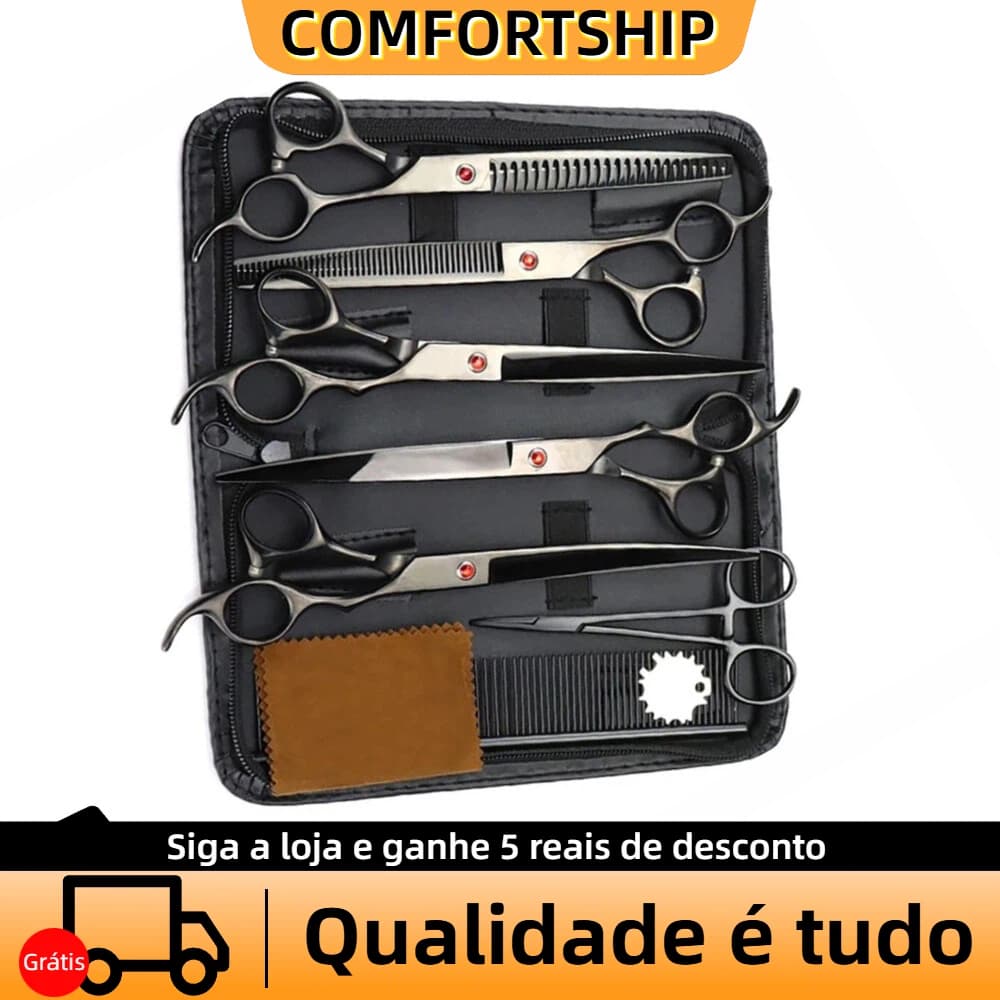 COMFORTSHIP>>7 PCS Pet Tesoura De Corte De Cabelo, Galvanizado Preto Pet Tesoura De Corte De Cabelo Set para Pet Groom