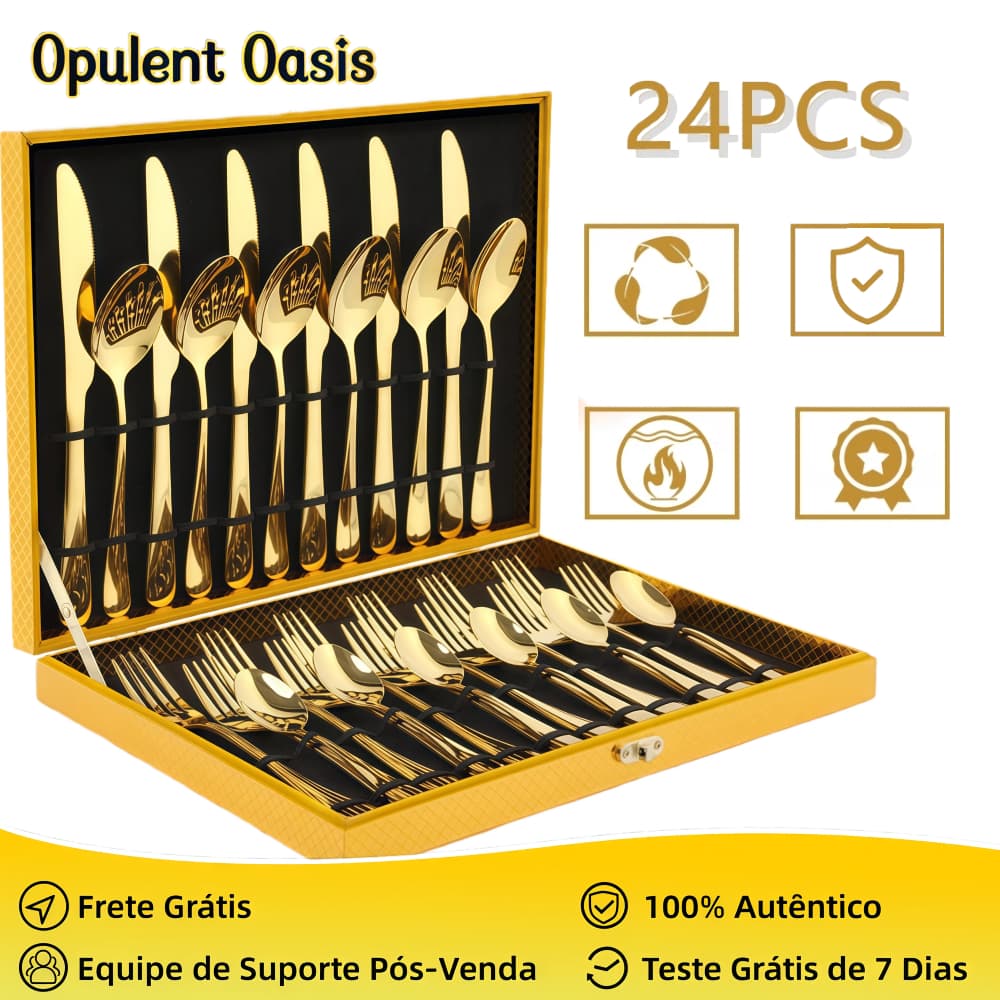 Opulent Oasis>Kit Jogo Talheres Inox 24pçs Slim faqueiro Em Aço para cozinha utensílios domésticos