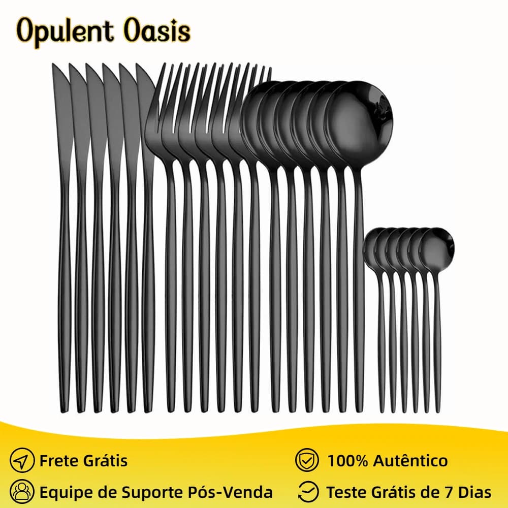 Kit 24 Jogo De Talheres Aço Inoxidável 416 Preto - Mars