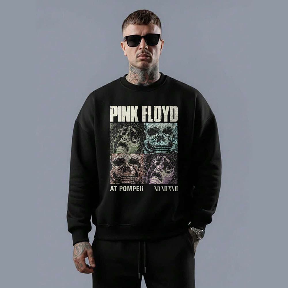 Moletom gola careca masculino blusa em algodão pink Floyd at pompeii mask skull dark arte