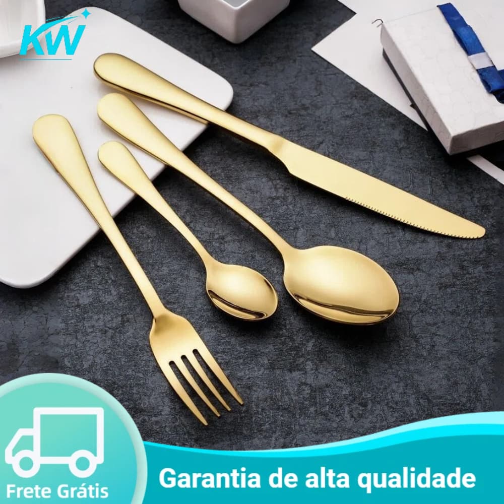 24/48 peças Conjunto de talheres de aço inoxidável  Conjunto de talheres de luxo da série Gilt