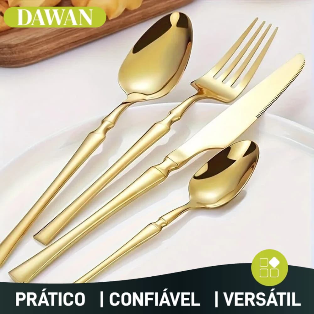 Conjunto de 24/48 Talheres de Aço Inoxidável Dourado Conjunto de Talheres Cintura Fina Dourado Série Deluxe