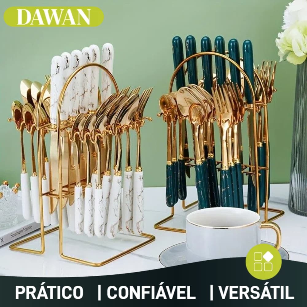 Kit 24 peças Talheres Colher Garfo Faca aço inoxidável de luxo  (Sem Suporte) Para Casa e Catering de Hotel