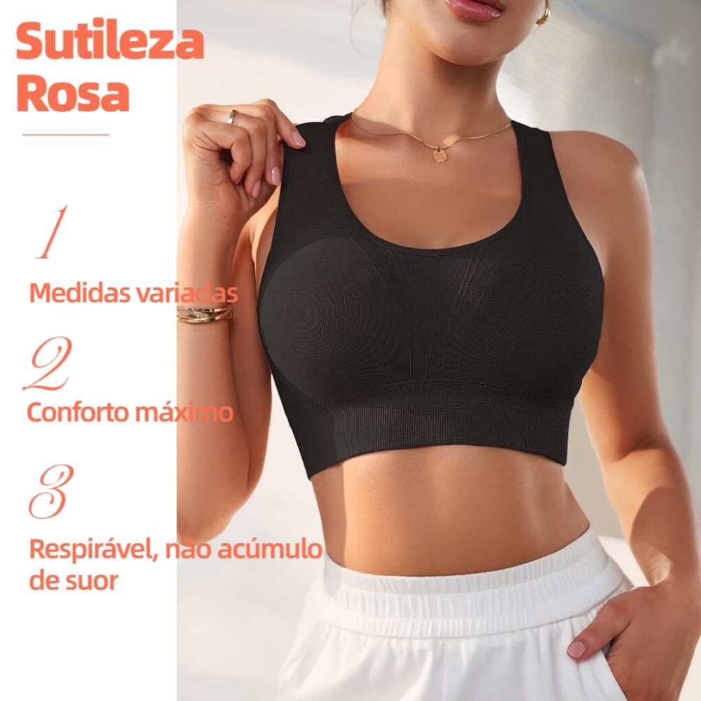 Sutiã Esportivo Sem Costura Preto Rosa para Mulheres - Respirável & Elástico com Costas Elegantes Recortadas 9261