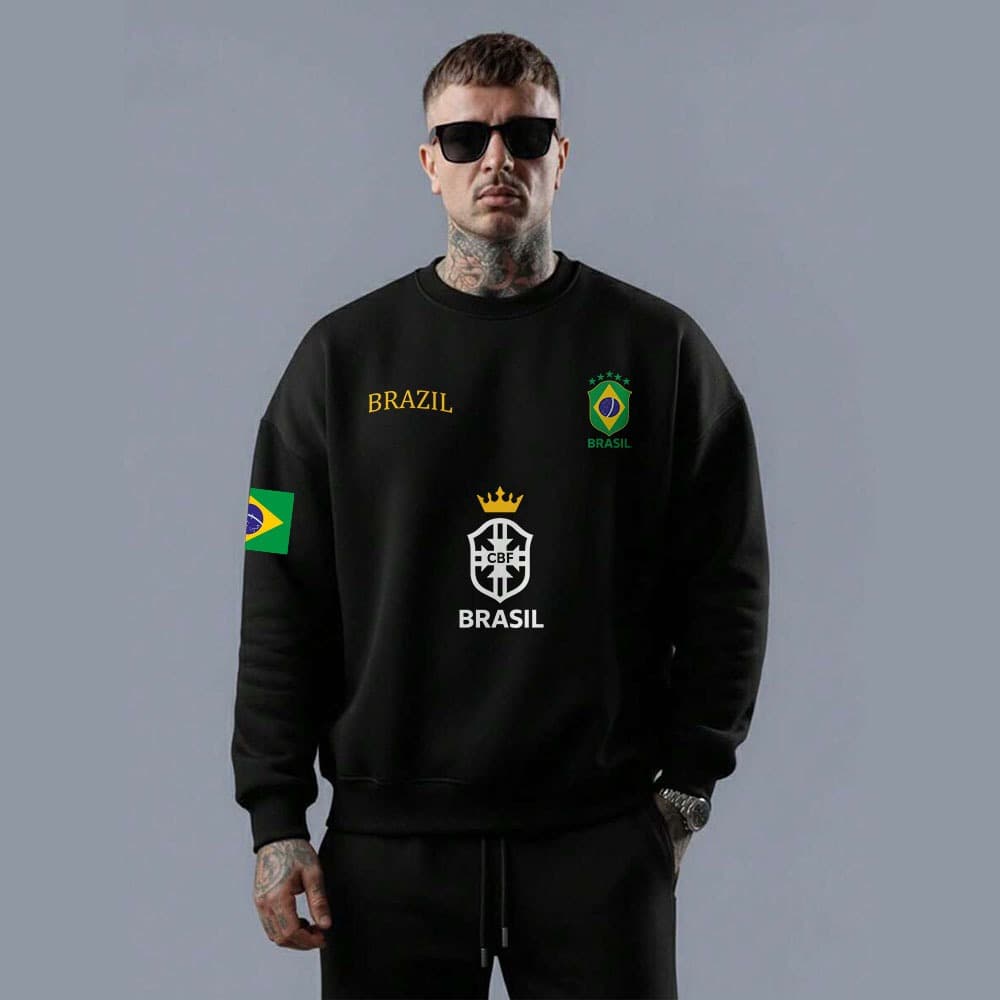 Moletom gola careca masculino blusa em algodão brasil selção exclusiva bandeira verão