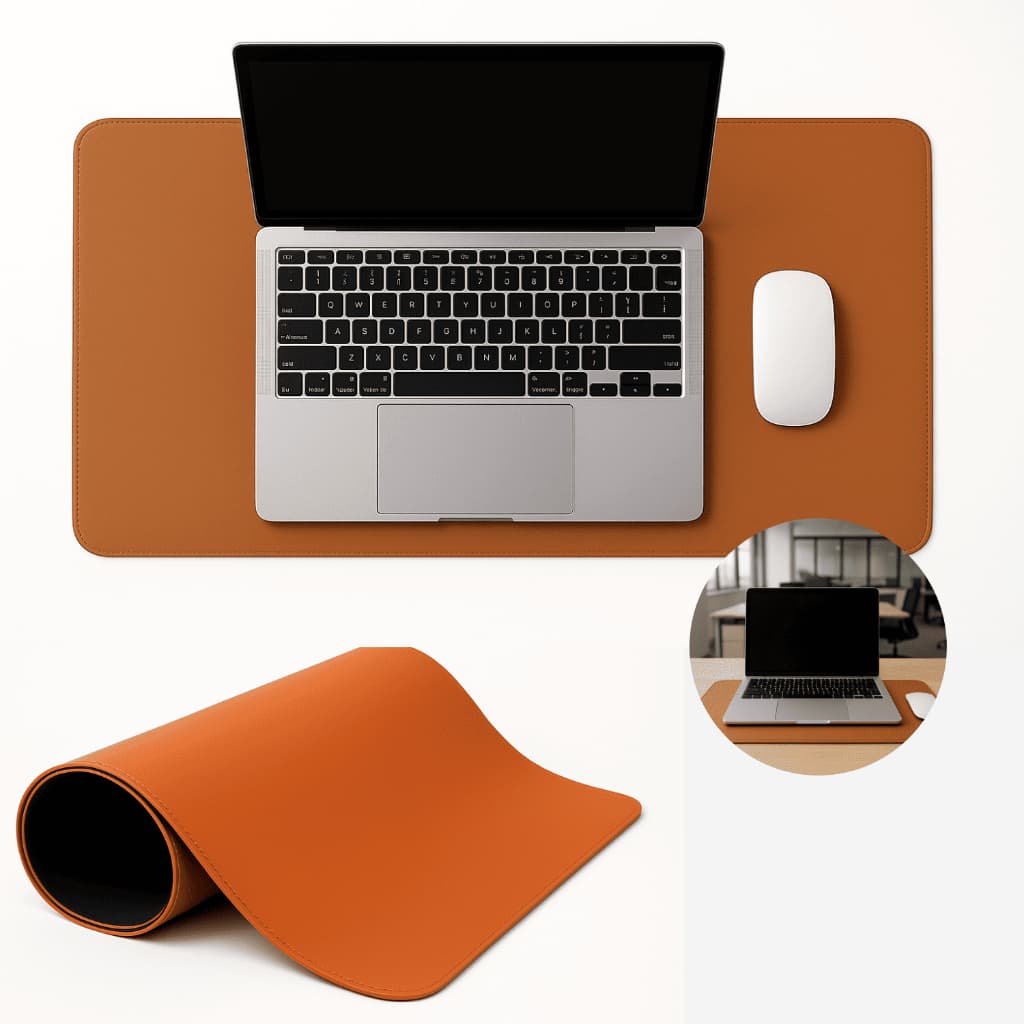 Desk Pad Grande Couro Dupla Face Caramelo Preto