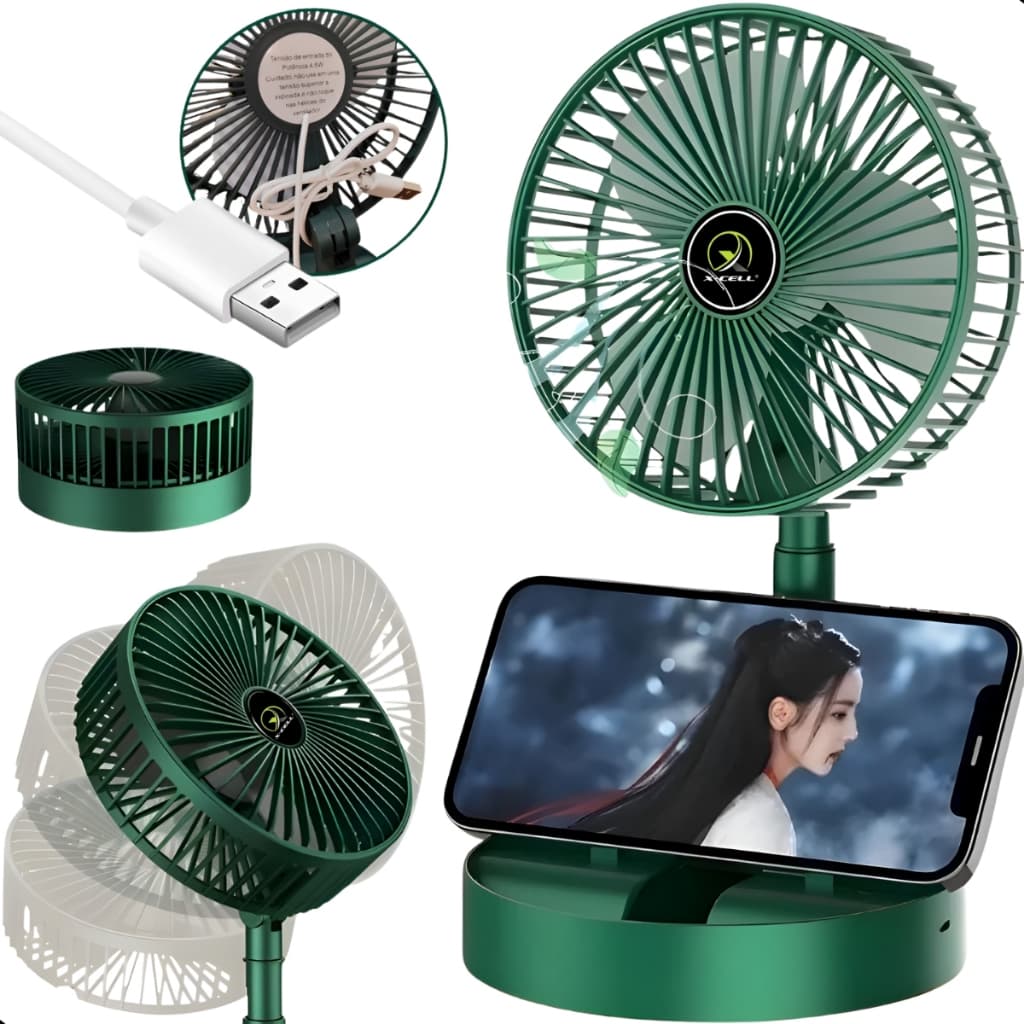 Ventilador Retrátil Portátil Com Fio Usb Dobrável Suporte Vento Forte Silencioso