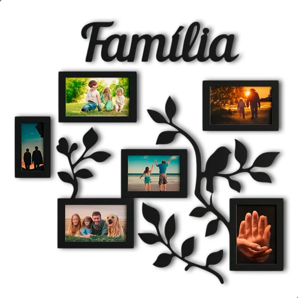 Painel Porta-Retrato de Parede Família MDF 6 Fotos Galhos | Organização e Estilo com Envio Rápido