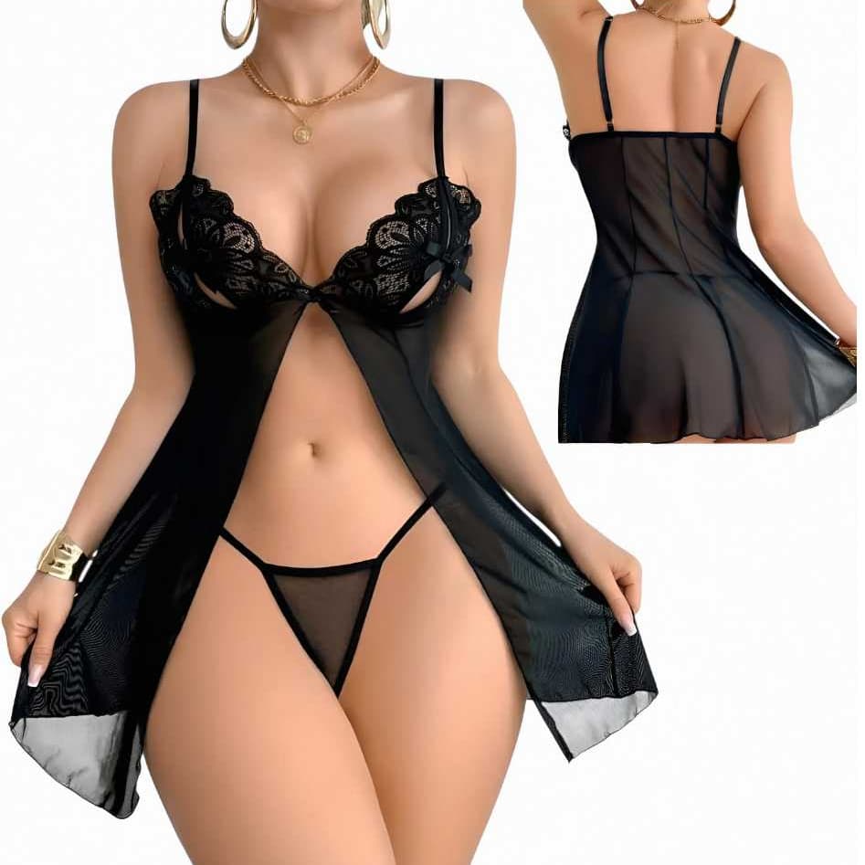 Camisola feminina curta transparente com detalhes de renda sensual romântica noite elegante luxo 3085