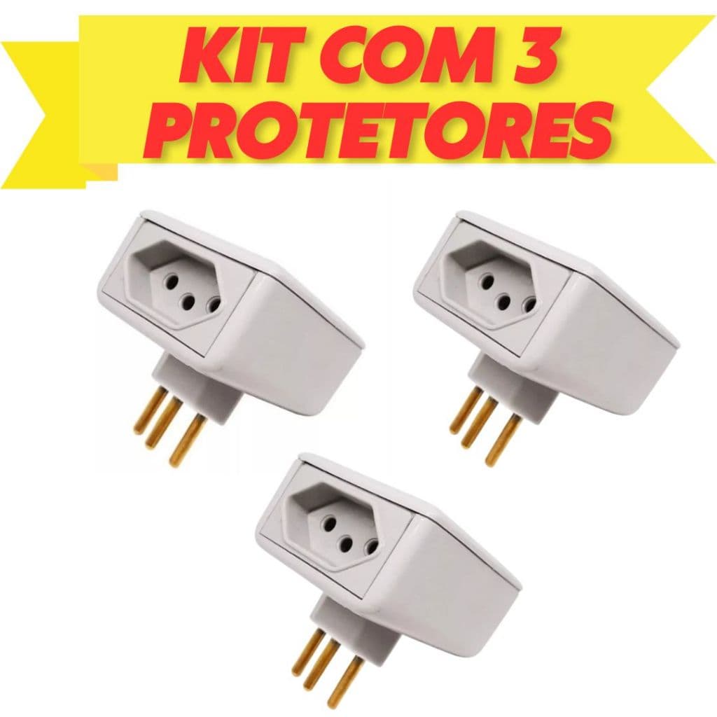Kit com 3 Protetor Contra Raio Surtos Picos Eletro com 2 Tomadas 127v 220v 10A