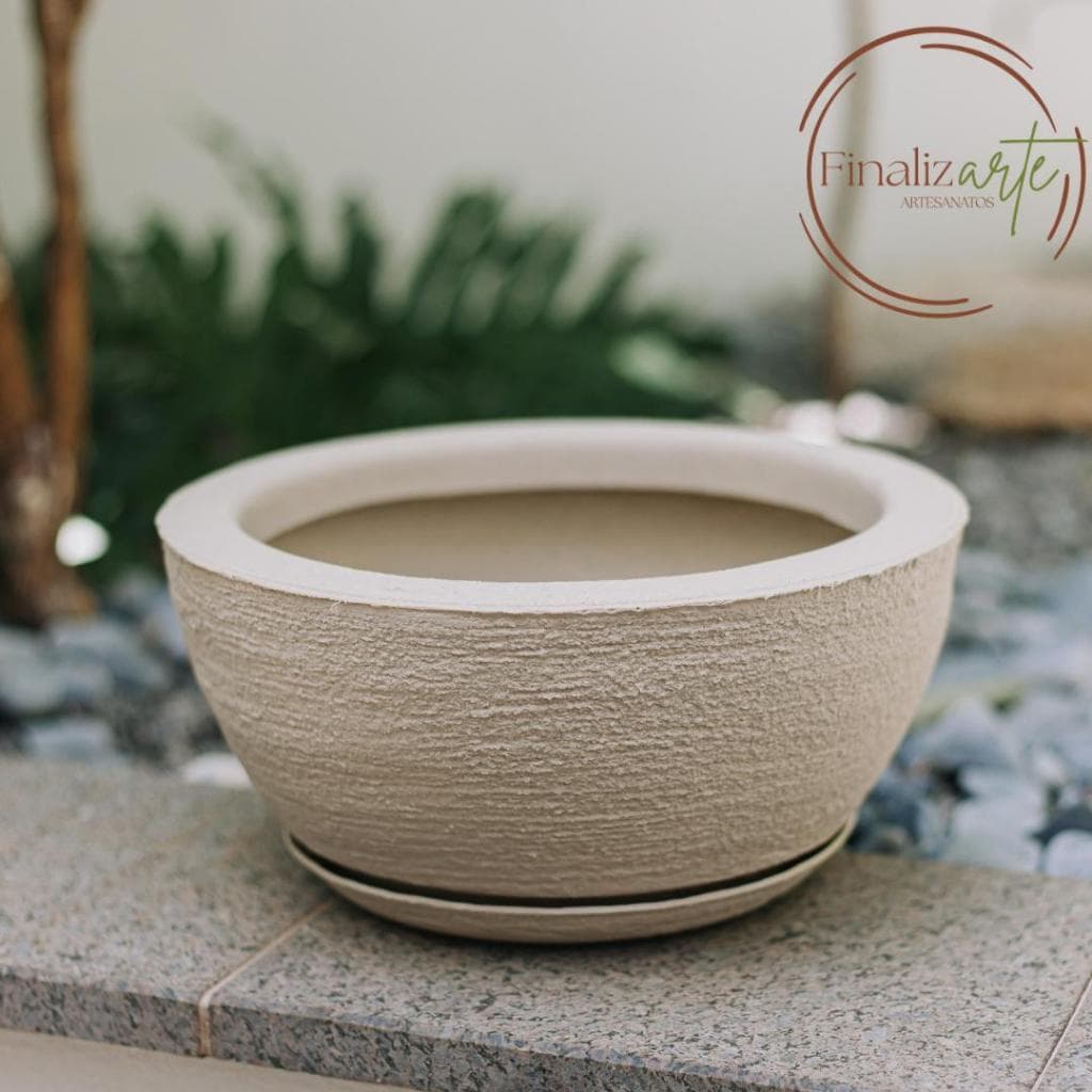 Vaso Pequeno para Plantas Flores Decorativo Bacia Escovado N1 com Prato em Polietileno Suculentas e Cactos