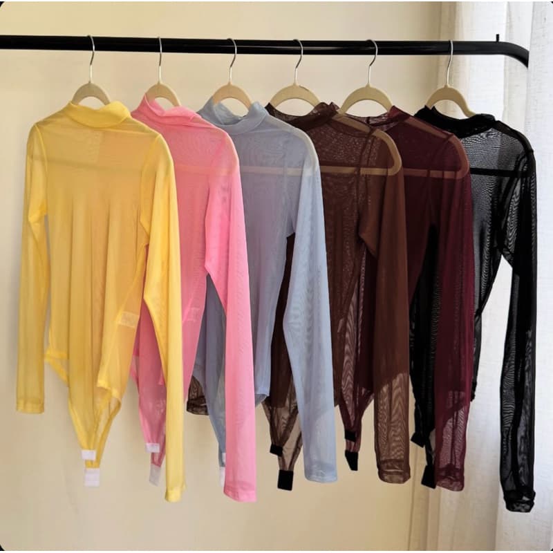 Body de Tule Transparente Manga Longa Look Noite Colorido Verão Body Balada Rosa Azul Amarelo Vermelho