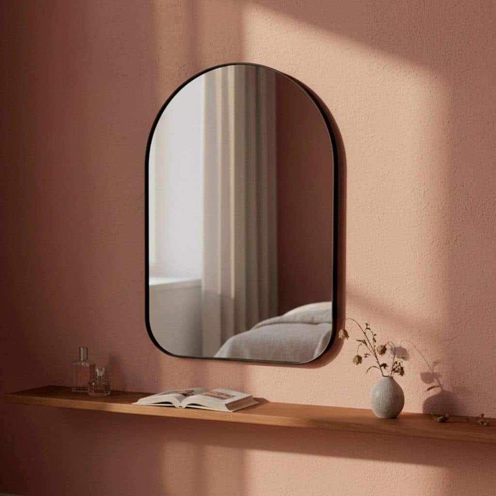 Espelho Decorativo Sala Hall Quarto Orgânico em Couro 44x64cm C/Suporte - Mod. Capela