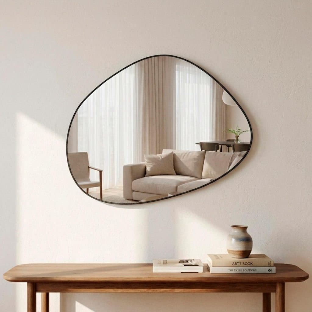 Espelho Decorativo Sala Hall Quarto Orgânico em Couro 44x64cm C/Suporte - Mod. Nuvem