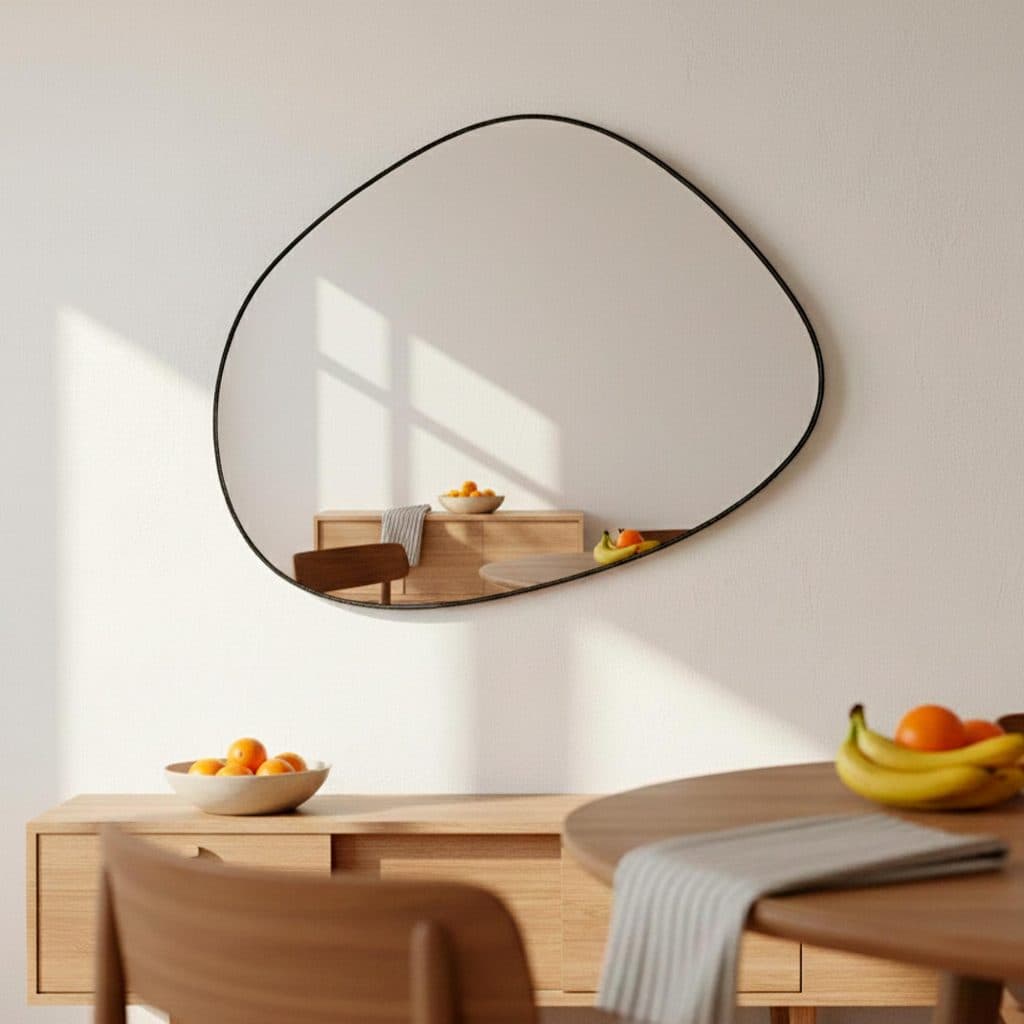 Espelho Decorativo Orgânico 80x60cm Moderno Grande de Parede com Suporte