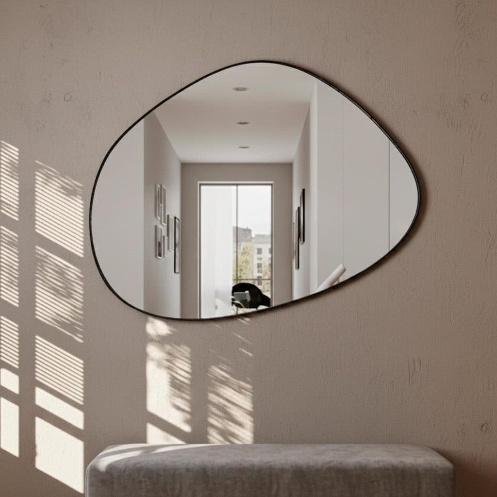 Espelho Pinterest Orgânico Moldura em Couro 3cm Decorativo Sala Quarto Banheiro 44x64cm Nuvem