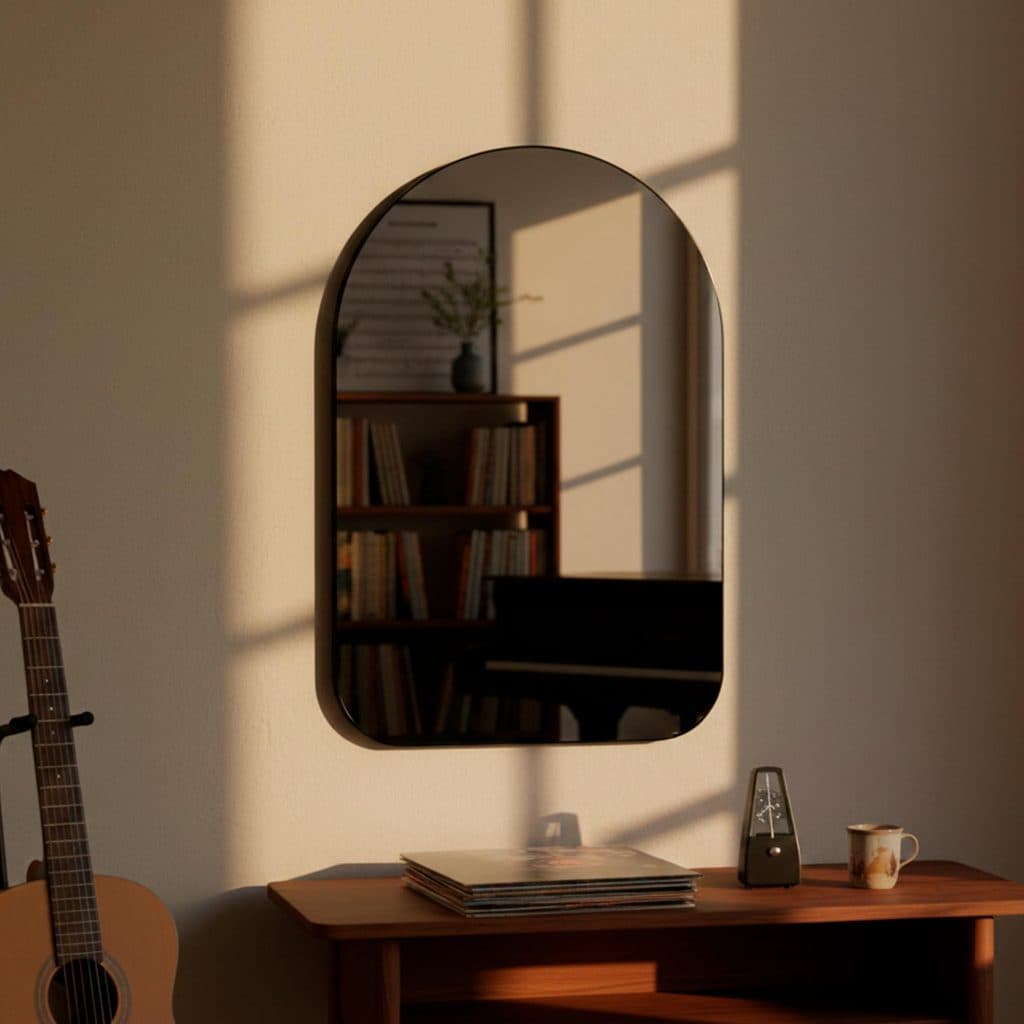 Espelho Pinterest Retrô Grande Orgânico Borda Couro 3cm Decorativo Sala Quarto 44x64cm Mod. Capela