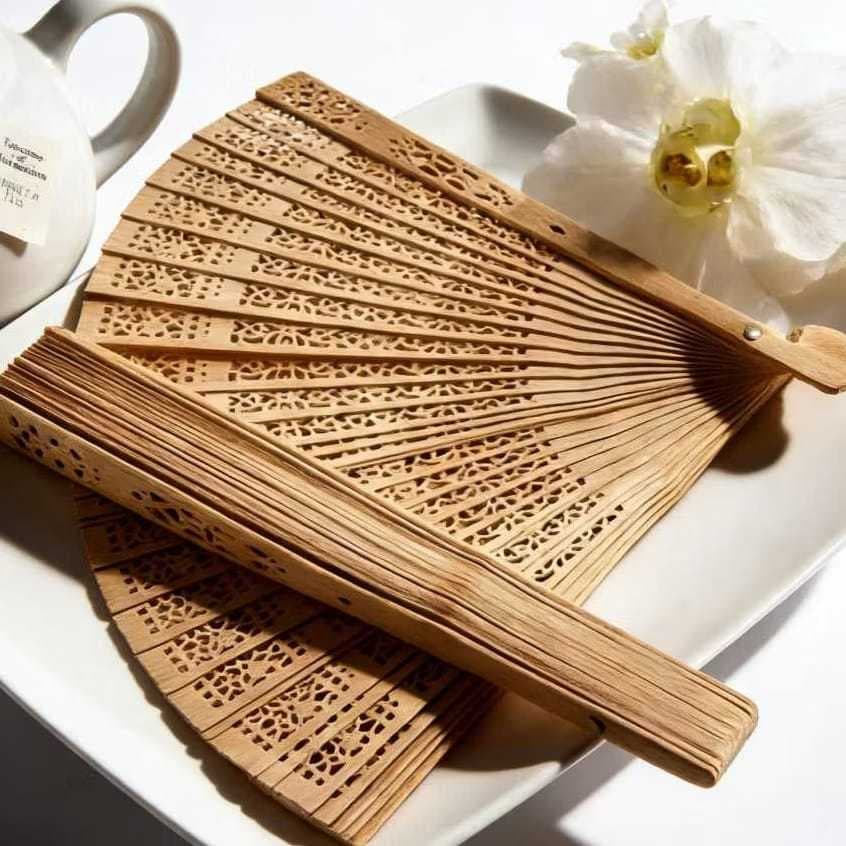 Leques de Madeira Sândalo Vazado | Leque Chinês Elegante para Casamentos, Festas e Eventos