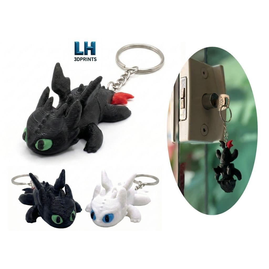 Chaveiro Articulado Dragão Banguela e Furia da Luz - Como Treinar o Seu Dragão – Impresso em 3D PLA Premium