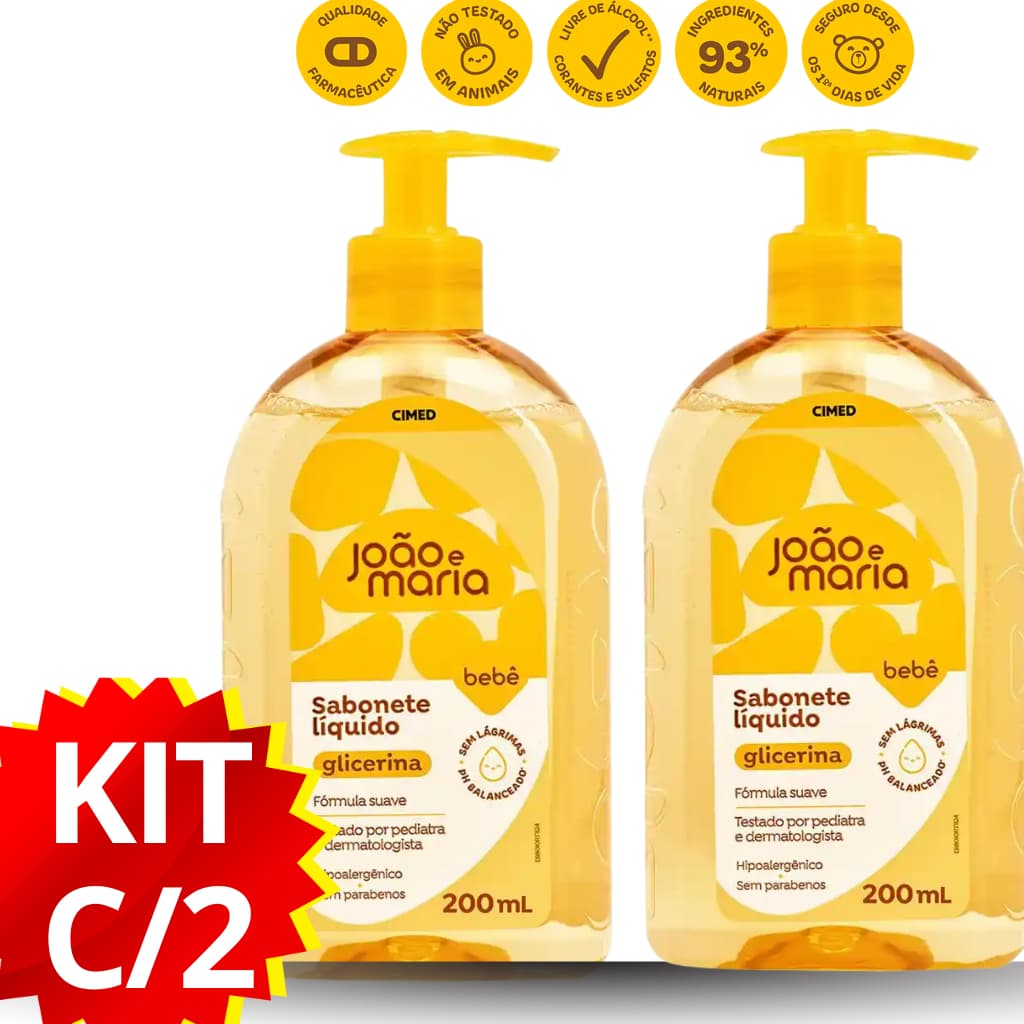 SABONETE LÍQUIDO BEBÊ JOÃO E MARIA CIMED 200ML – KIT C/2 (400ML TOTAL)