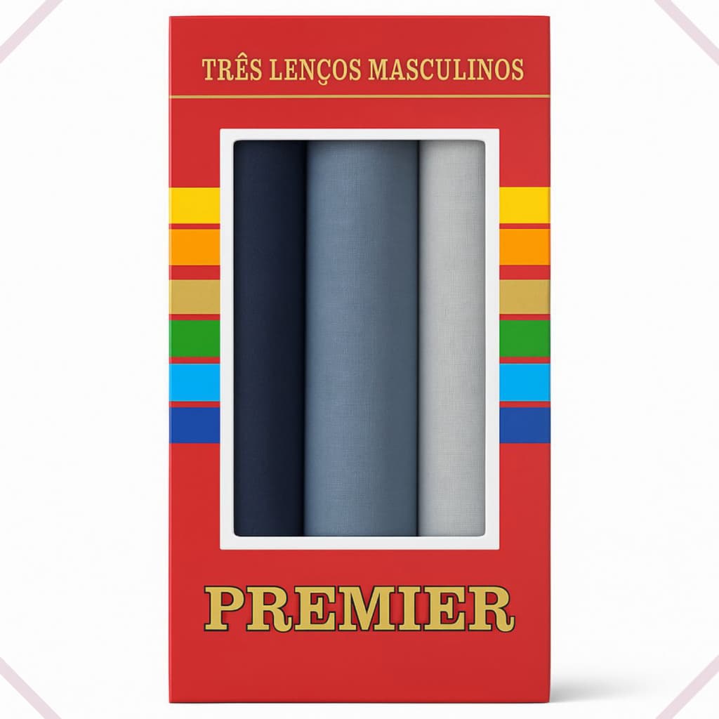 Kit 3 Lenços De Algodão Masculino Tradicional Premier 32x32 cm