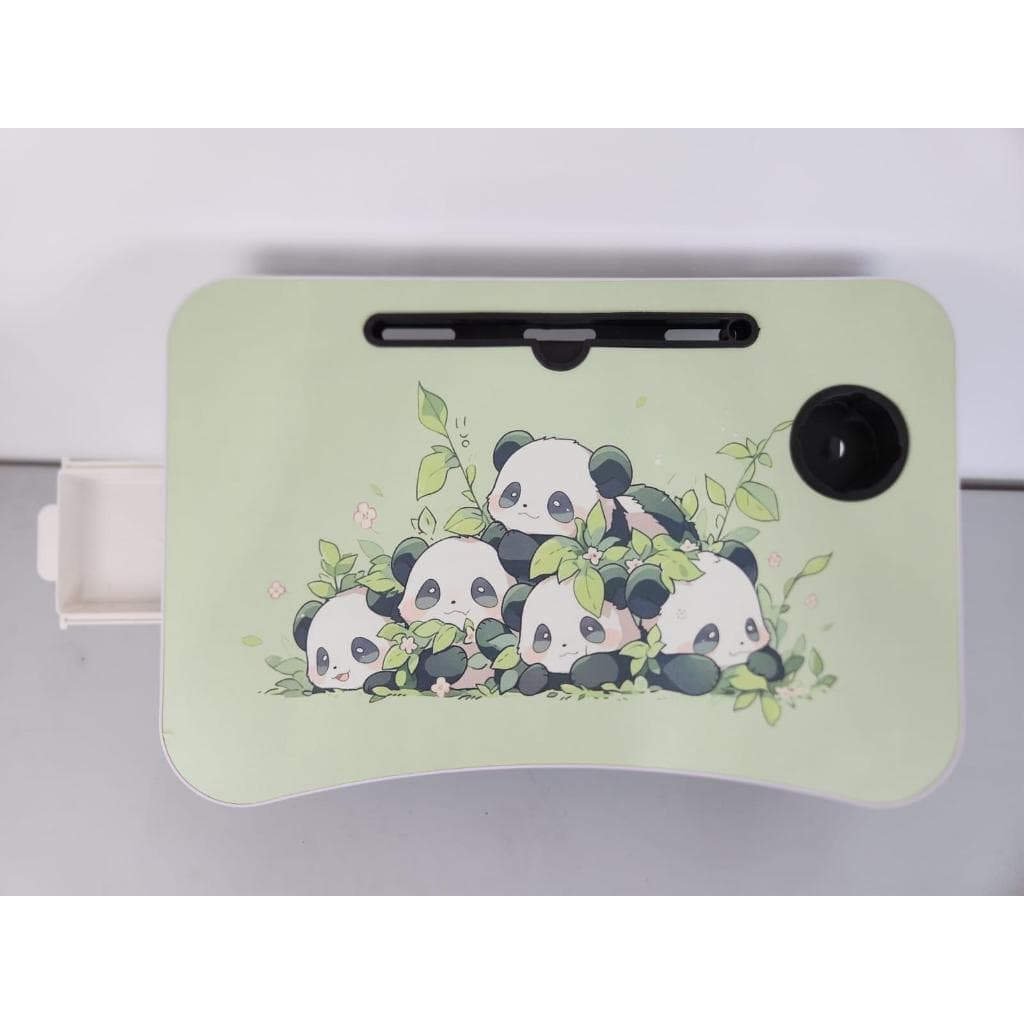 Mesa Portátil Dobrável Temática C/ Gaveta e Porta Copos P/ Crianças (Infantil) l Ursinho l Pandinhas l Gatinho No Jardim