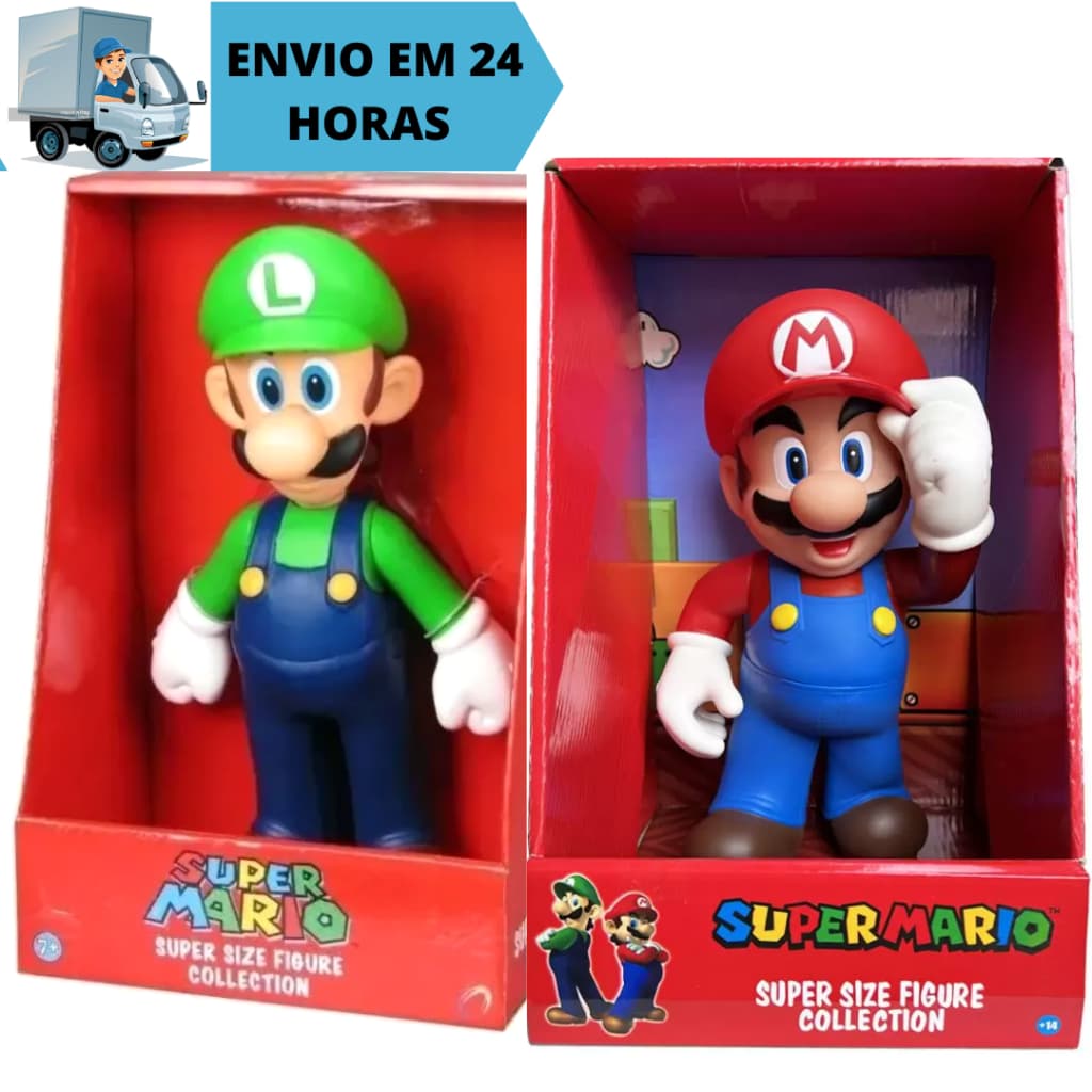 Combo Kit 2 Bonecos Mario e Luigi Vinil Collection Brinquedo Jogo 23cm Colecionável Brinquedo