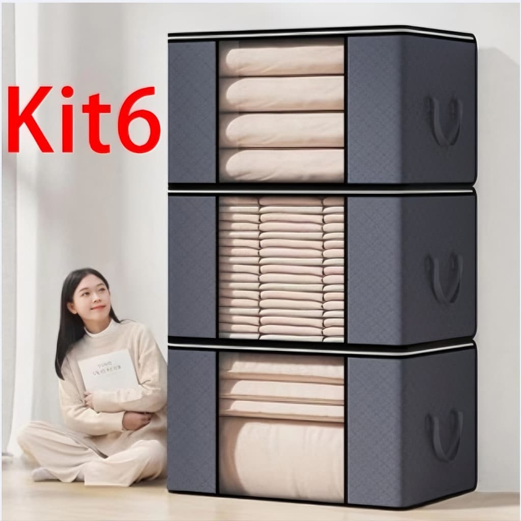 Kit 3/6 Peças Caixas Organizadoras | Roupas Calçados Guarda-Roupa Closet Anti Poeira Umidade Insetos Resistente Com Tamp