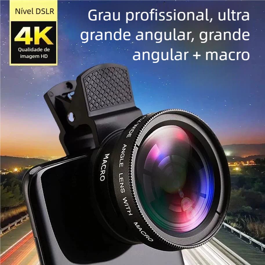 GS Clip de Lente Externo 2 em 1 - 0.45x Super Grande Angular 12.5x Macro 37mm 49UV HD para Celular