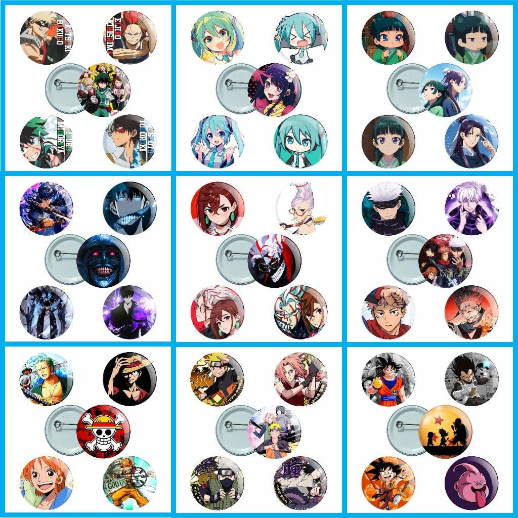 Botons Anime kit 5 botons 3,5cm - Jujutsu kaisen - Haikyuu - Blue Lock - Dandadan - Hatsune Miku - Spy family