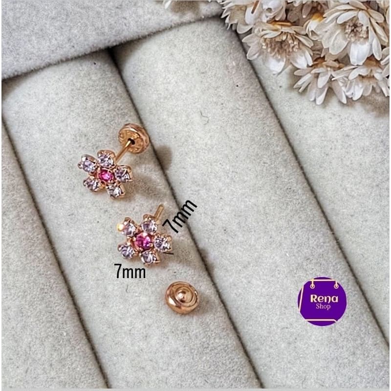 Brinco Infantil Folheado Ouro 18k Tarraxa Baby Antialérgico Criança - Florzinha Cravejada - Escolha o Seu