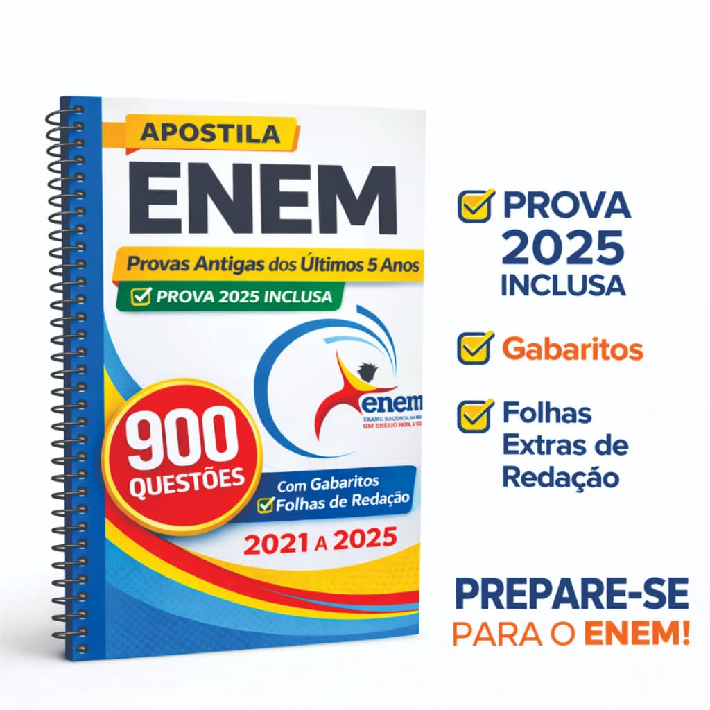 Apostila Enem Provas Antigas Anteriores 5 Anos Provas 2021 a 2025 com Gabaritos e Folhas de Redação