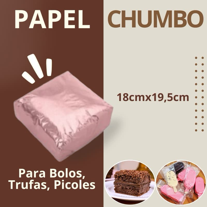 Embalagem Papel Chumbo Bolo 18x19,5cm Bem Casado Trufa Pao de Mel Doces - 100 Unid.